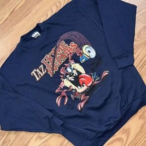 Vintage Looney Tunes Taz Home Repairs Crewneck Sweatshirt Navy Size Medium